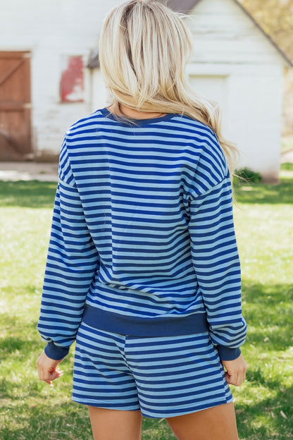 Striped Long Sleeve Top & Matching Shorts Casual Two-Piece Set — Timeless Comfortable Style - Short Sets