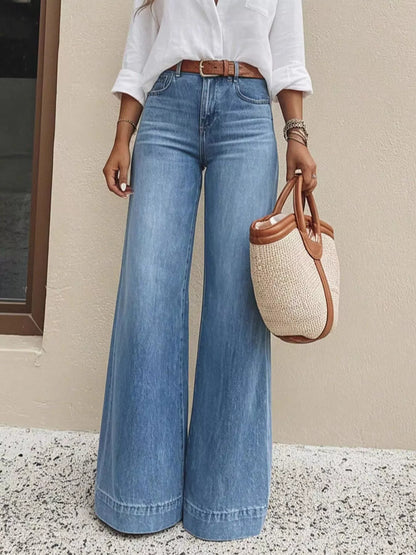 Women's High Waist Wide Leg Jeans, Cotton Blend - Jeans