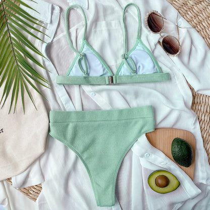 Women's Spaghetti Strap Ribbed Bikini Set - Bikinis