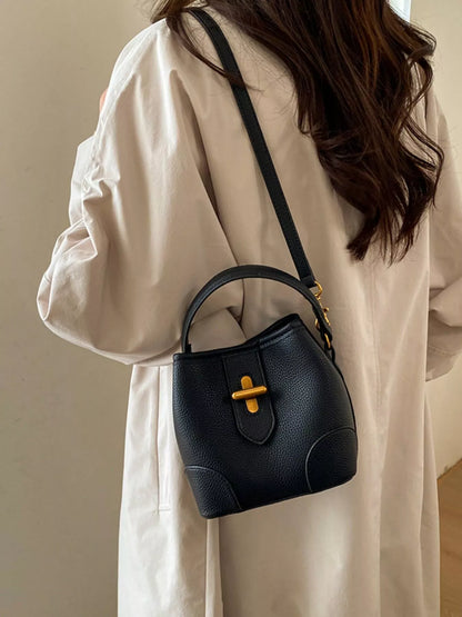 Textured Faux Leather Bucket Crossbody Bag