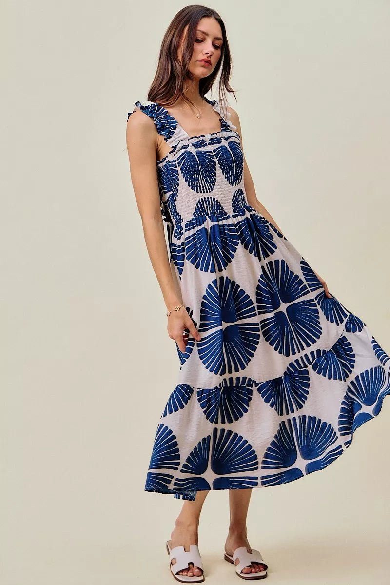 Women's Abstract Print Smocked Tiered Midi Dress - Midi Dresses