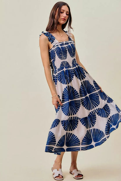 Women's Abstract Print Smocked Tiered Midi Dress - Midi Dresses