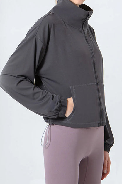 Side Drawstring Zip Up Dropped Shoulder Activewear Jacket