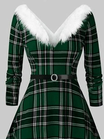 Long-Sleeve Christmas Dress with Fuzzy Trim