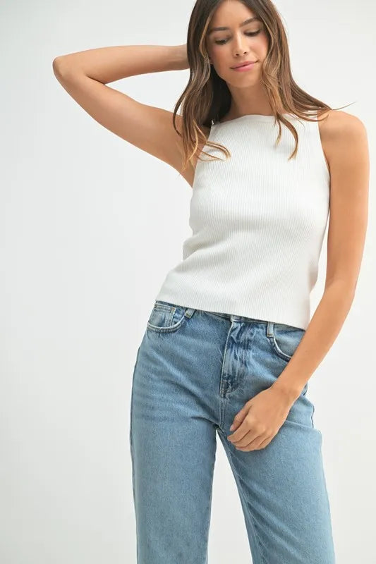 Minimalist Ribbed Halter Neck Knit Top | Trendy Tops Outfit Idea for Women by Ro + Ivy | Elevated Basics, Modern Comfort & Style