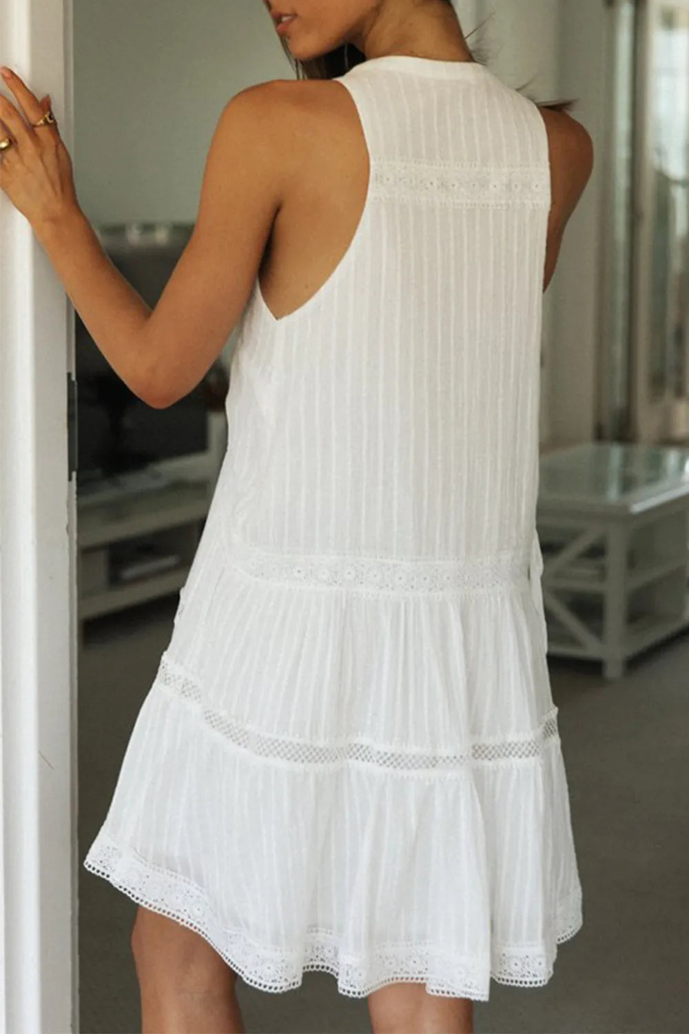 Half Button Sleeveless Lightweight Mini Dress - Mini Dresses