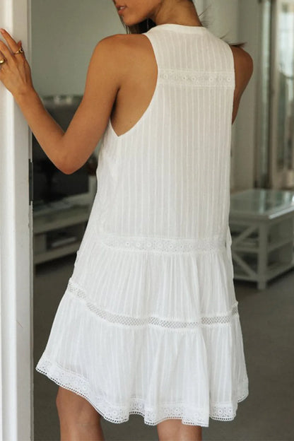 Half Button Sleeveless Lightweight Mini Dress - Mini Dresses