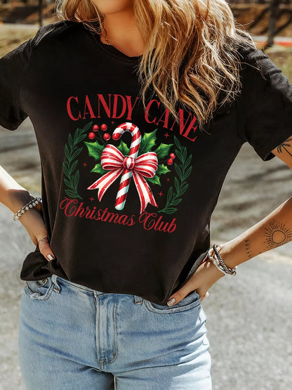 Oversized Candy Cane Christmas Graphic T-Shirt