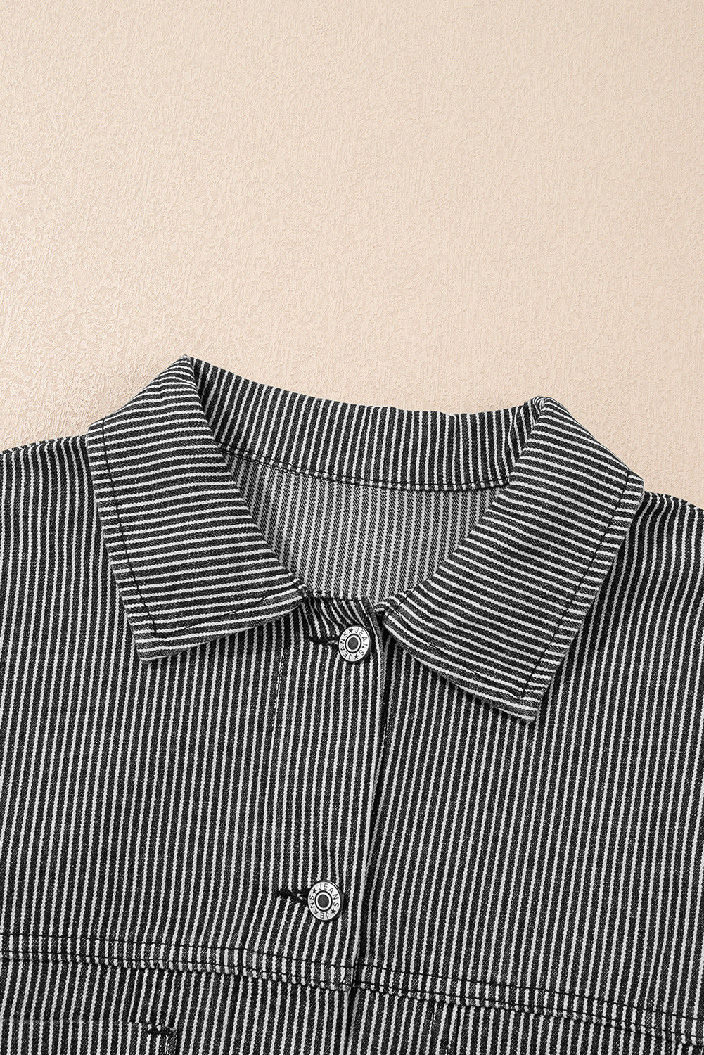 Striped Washed Denim Chest Pocket Oversized Vintage Jacket — Laid-Back Casual Style - Outerwear/Denim jackets