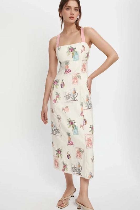 Women's Printed Square Neck Summer Midi Dress Floral