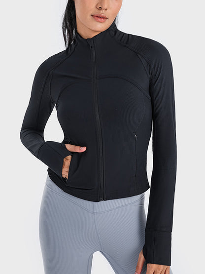 Long Sleeve Zip-Up Activewear Jacket Black