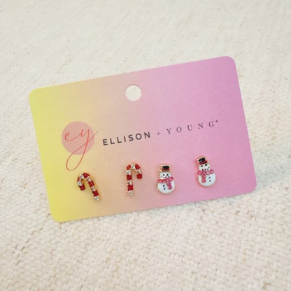 Holiday Candy Cane & Snowman Stud Earring Set Of 2 | Trendy Earrings Outfit Idea for Women by Ro + Ivy | Elevated Basics, Modern Comfort & Style