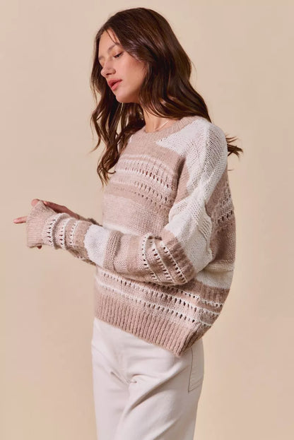 Lightweight Variegated Striped Loose Fit Sweater | Trendy Sweaters Outfit Idea for Women by Ro + Ivy | Elevated Basics, Modern Comfort & Style