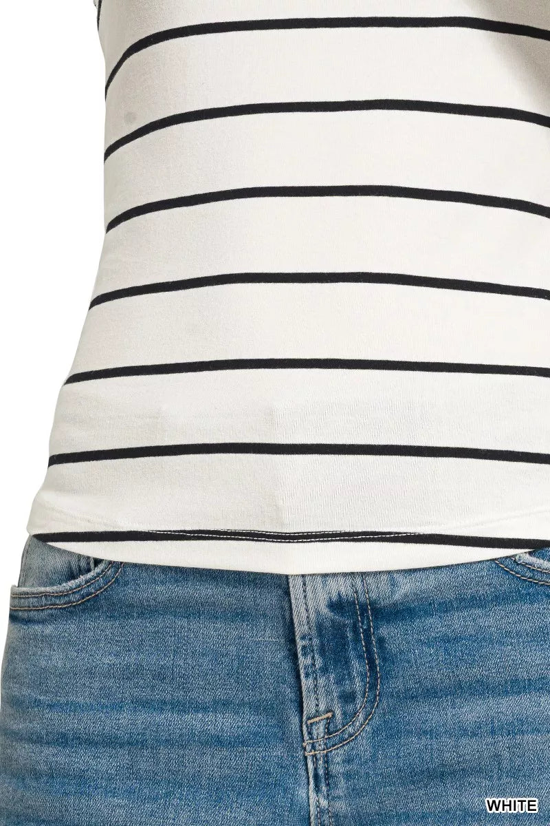 Striped Round Neck Racerback Tank Top - Tank Tops