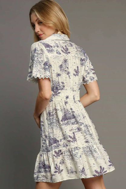 Full Size Landscape Print Collared Mini Dress Plus Size – outfit idea for women | Ro + Ivy