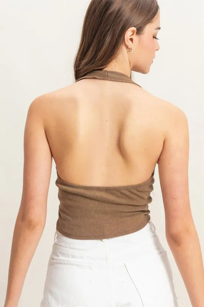 Mineral Wash Halter Neck Everyday Top - Tops