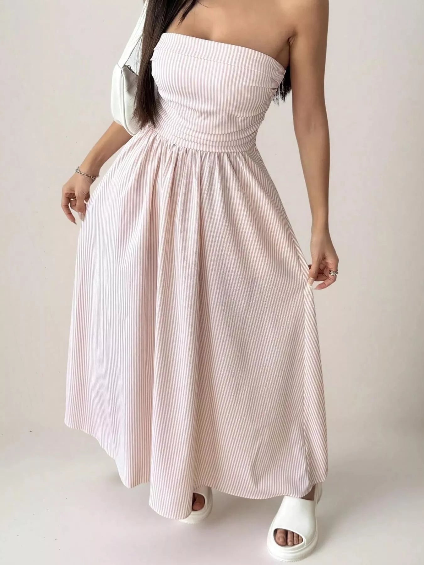 Strapless Featherweight Cotton Striped Maxi Dress - Maxi Dresses