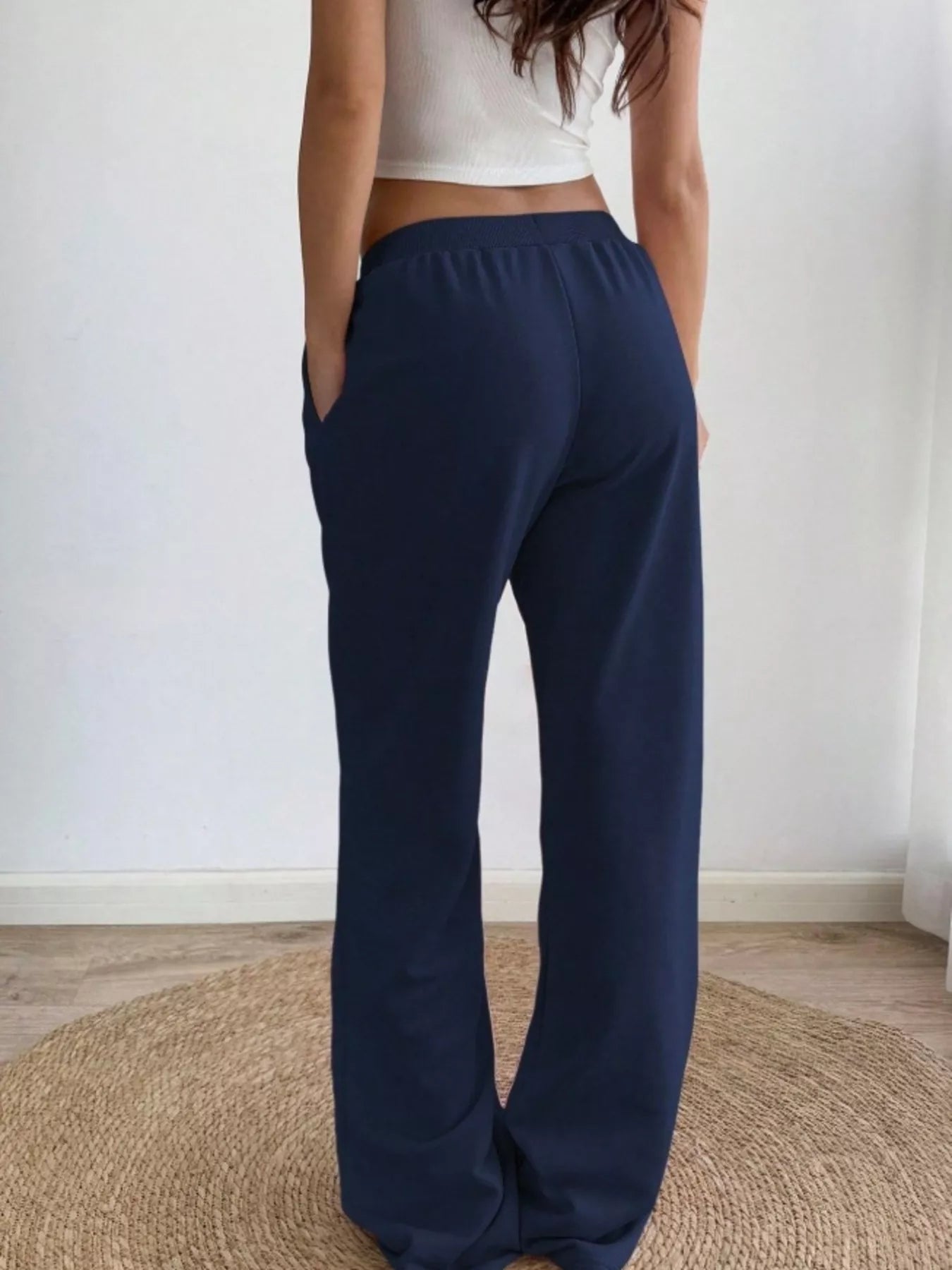 Drawstring Pocketed Wide Leg Sweatpants