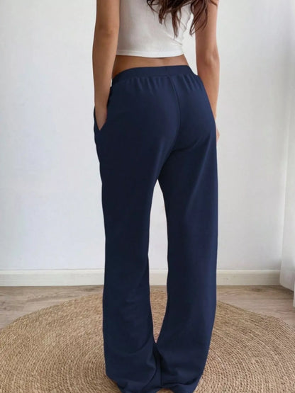 Drawstring Pocketed Wide Leg Sweatpants