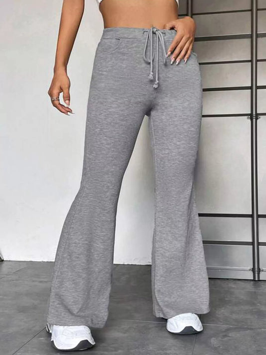 Casual Drawstring High Waist Flare Pants - Grey Loungewear Pants