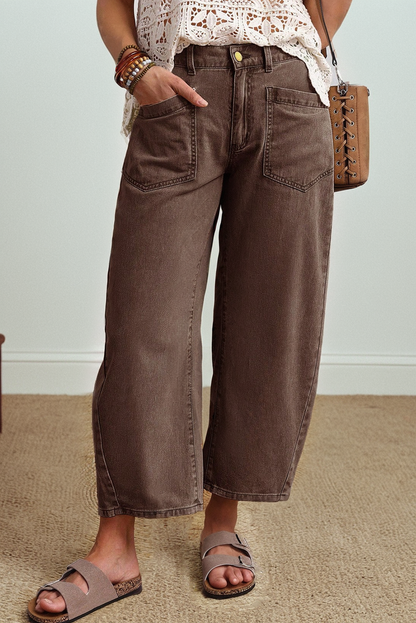 Ankle Length Mid-Rise Barrel Fit Jeans — Relaxed All-Day Comfortable Style - Coffee Jeans