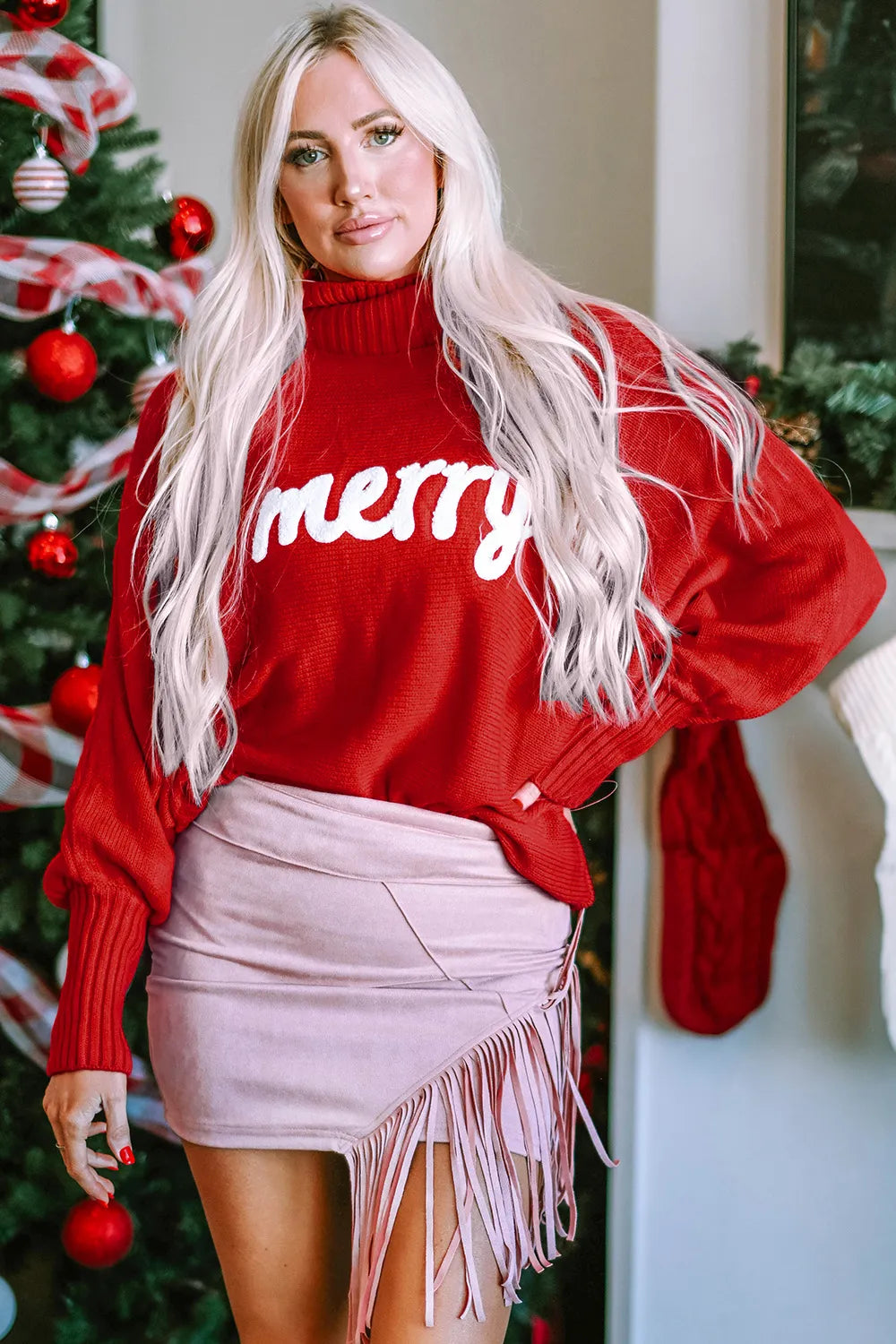 "Merry" Turtleneck Dolman Sleeves Christmas Sweater | Trendy Sweaters Outfit Idea for Women by Ro + Ivy | Elevated Basics, Modern Comfort & Style