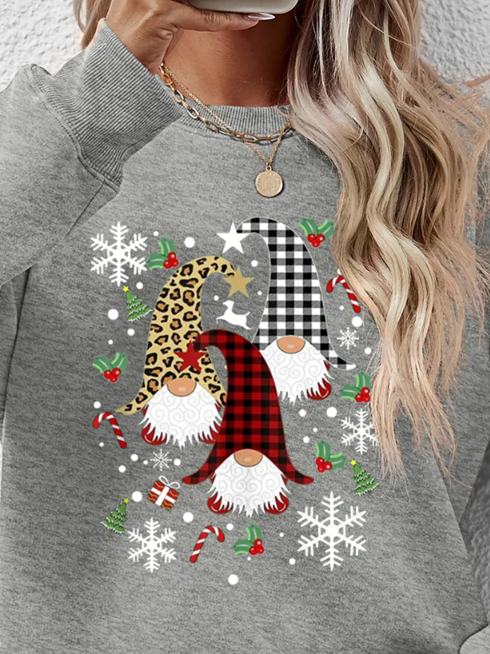 Faceless Gnomes Graphic Drop-Shoulder Sweatshirt