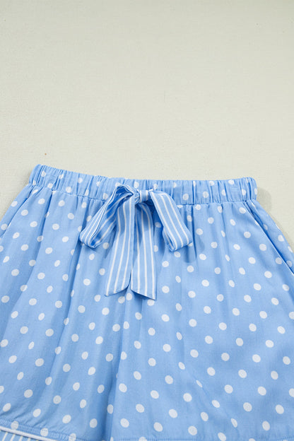 Polka Dot Striped Edge Short Sleeve Pajama Set — Cozy Playful Sleepwear Style - Loungewear & Sleepwear/Sleepwear