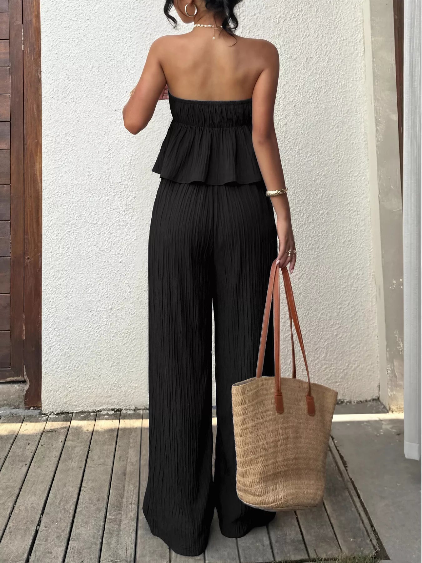 Women's Tube Top and Wide Leg Pants Set - Matching Sets
