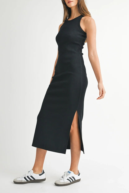 Ribbed Knit Bodycon Midi Dress — Flattering Body-Hugging Classic Silhouette Everyday Style - Midi Dresses