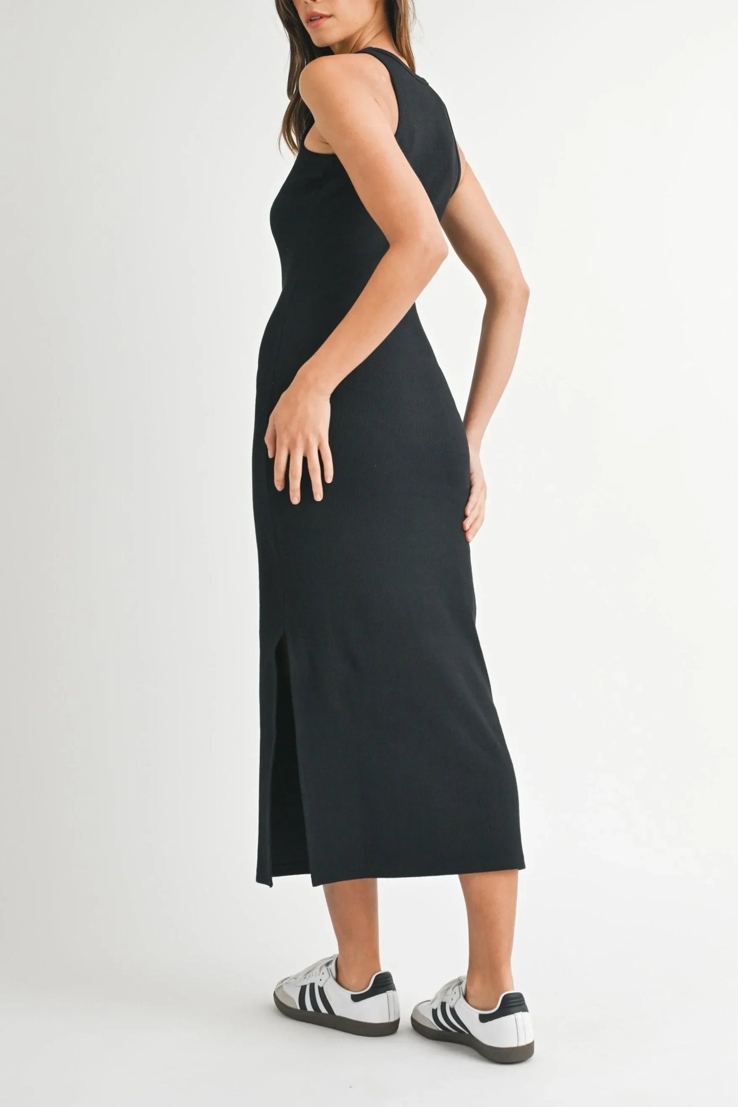 Ribbed Knit Bodycon Midi Dress — Flattering Body-Hugging Classic Silhouette Everyday Style - Midi Dresses