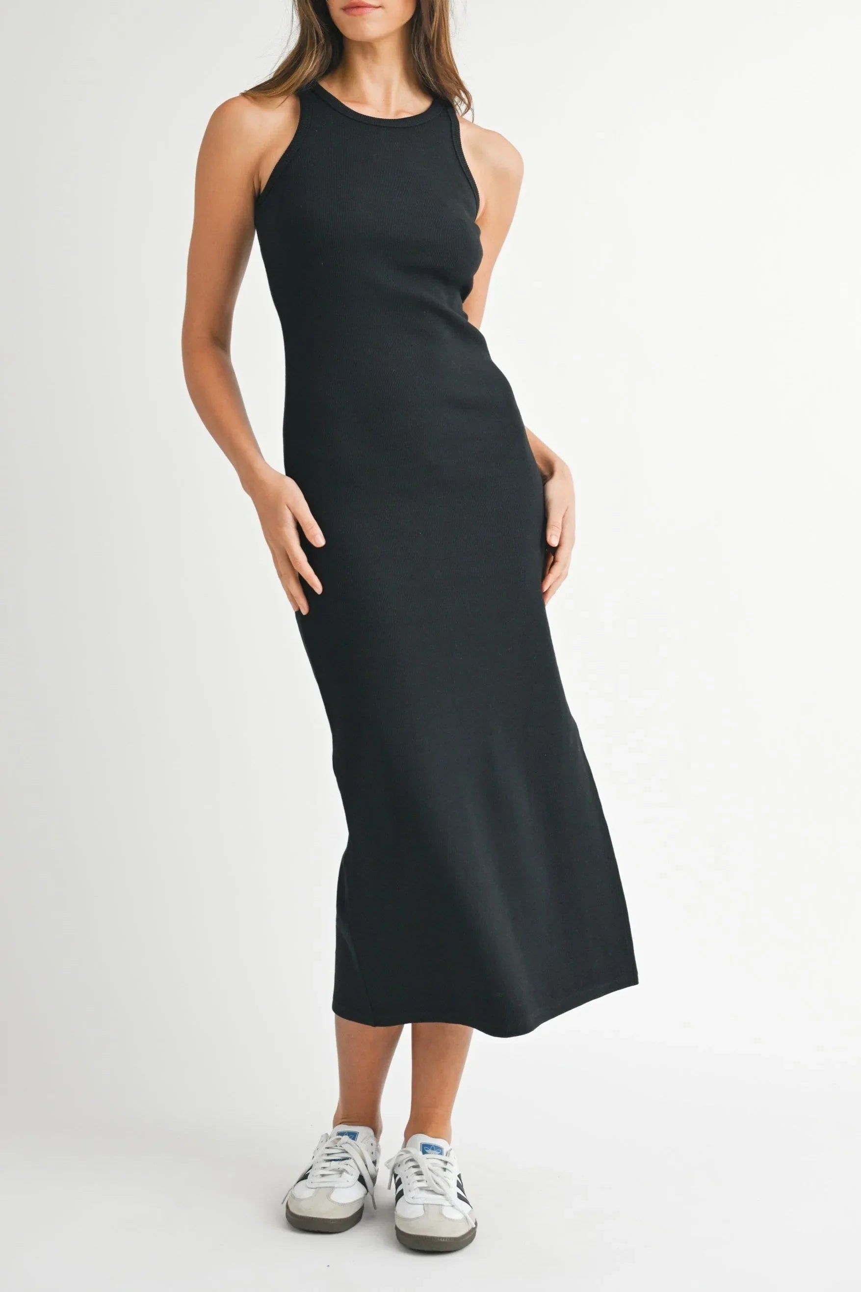 Ribbed Knit Bodycon Midi Dress — Flattering Body-Hugging Classic Silhouette Everyday Style - Midi Dresses