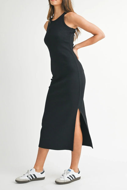Ribbed Knit Bodycon Midi Dress — Flattering Body-Hugging Classic Silhouette Everyday Style - Midi Dresses