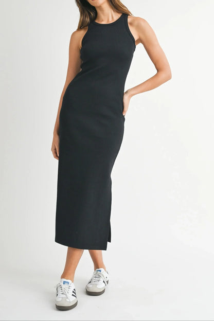 Ribbed Knit Bodycon Midi Dress — Flattering Body-Hugging Classic Silhouette Everyday Style - Midi Dresses