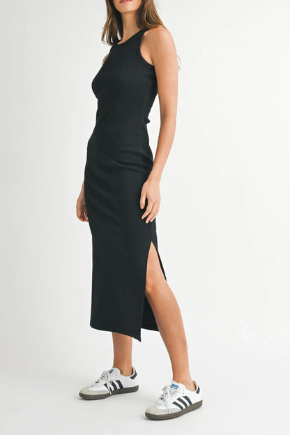 Ribbed Knit Bodycon Midi Dress — Flattering Body-Hugging Classic Silhouette Everyday Style - Midi Dresses