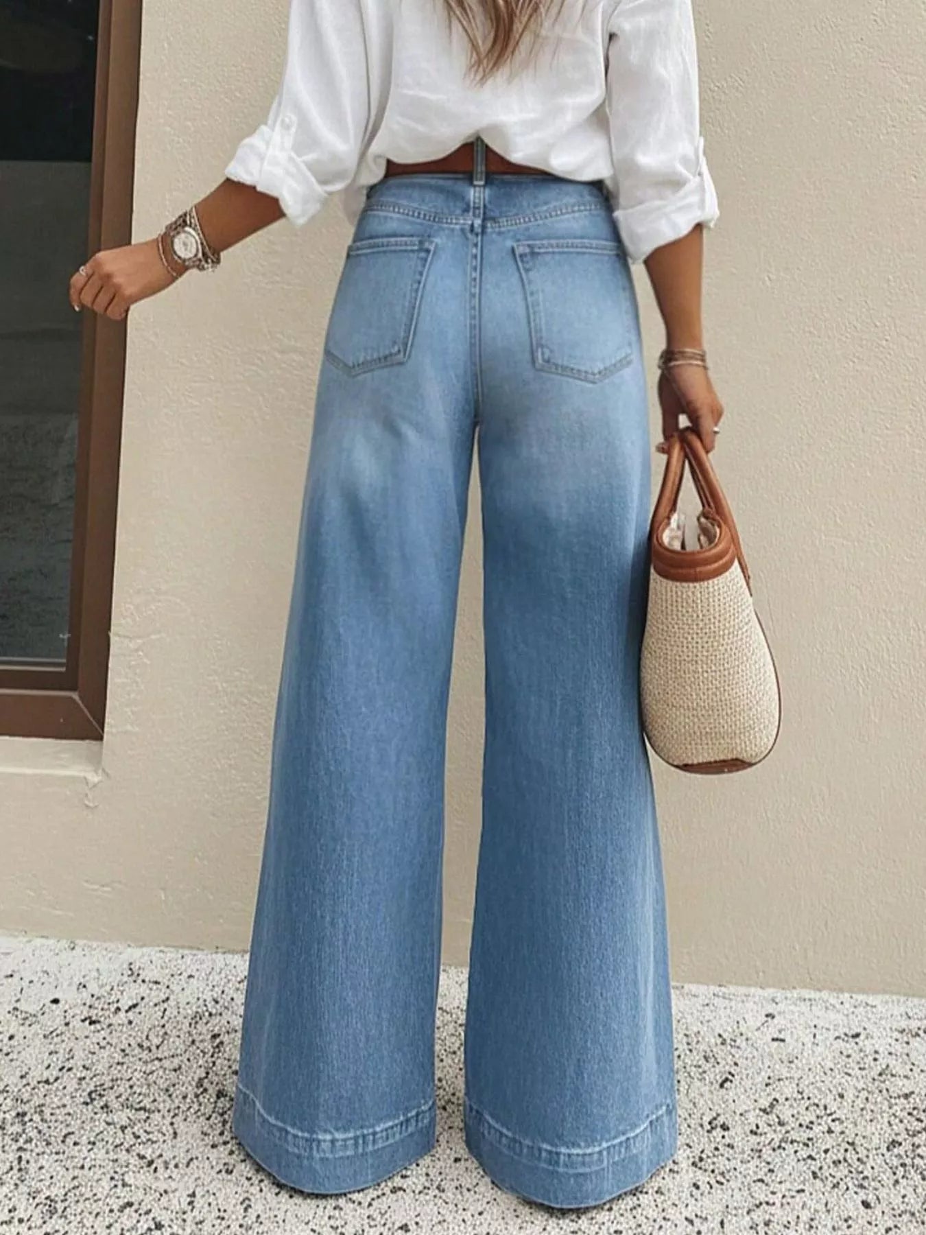 Women's High Waist Wide Leg Jeans, Cotton Blend - Jeans