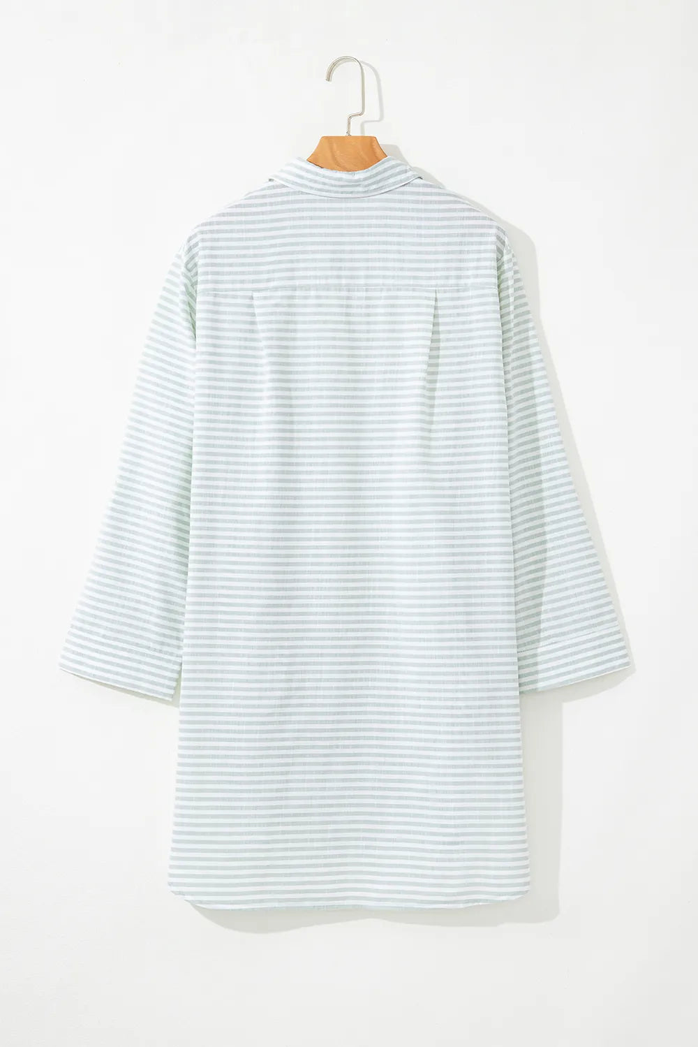 Striped Johnny Collar Long Sleeve Mini Shirt Dress - Mini Dresses