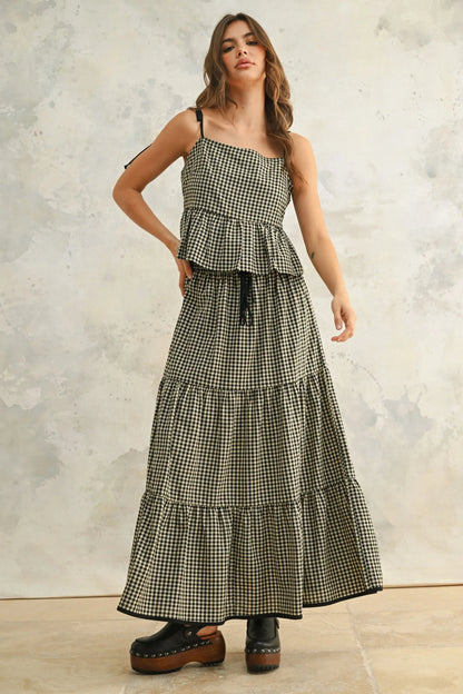 Gingham 100% Cotton Peplum Camisole Top — Sweet Breezy Flattering Summer Style - Tops