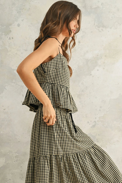 Gingham 100% Cotton Peplum Camisole Top — Sweet Breezy Flattering Summer Style - Tops