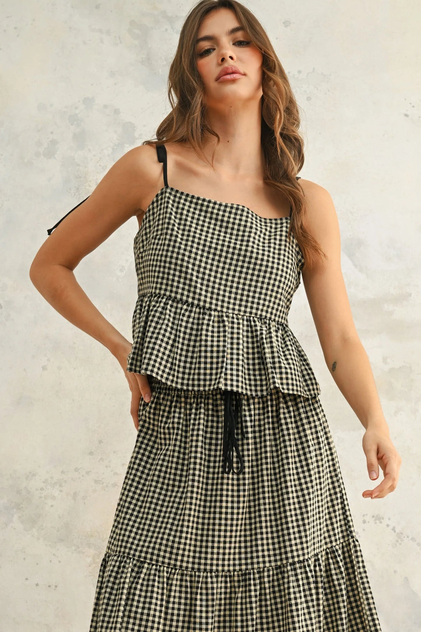 Gingham 100% Cotton Peplum Camisole Top — Sweet Breezy Flattering Summer Style - Tops