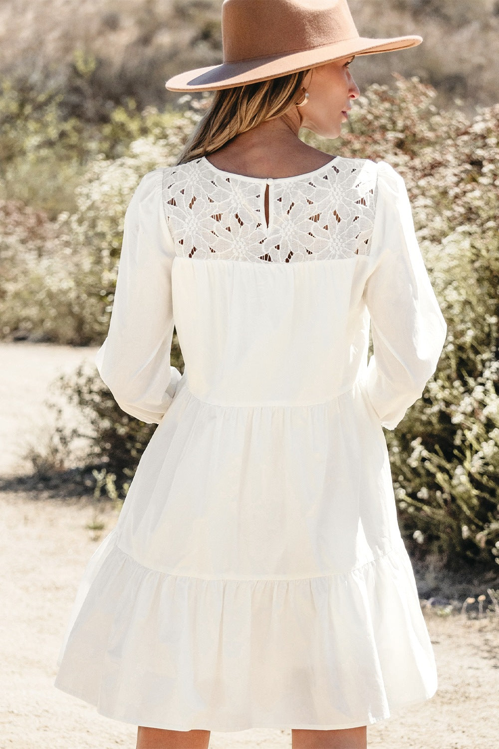 3/4 Sleeve Tiered Mini Dress with Pockets - Mini Dresses