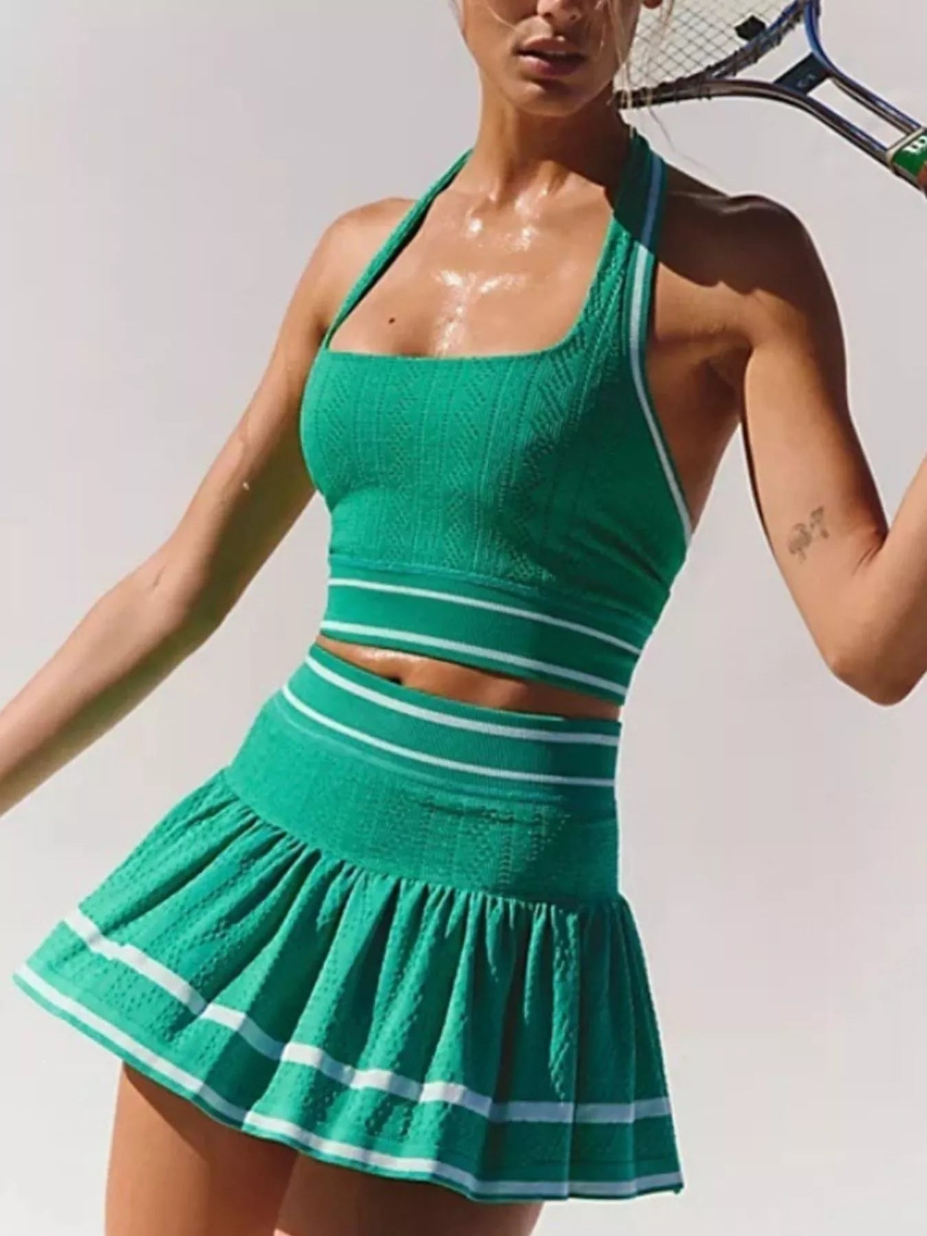 Halter Neck Tank and Skirt Activewear Set