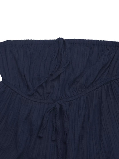 Women's Textured Tube Top and Flowy Wide Leg Pants Set - Matching Sets