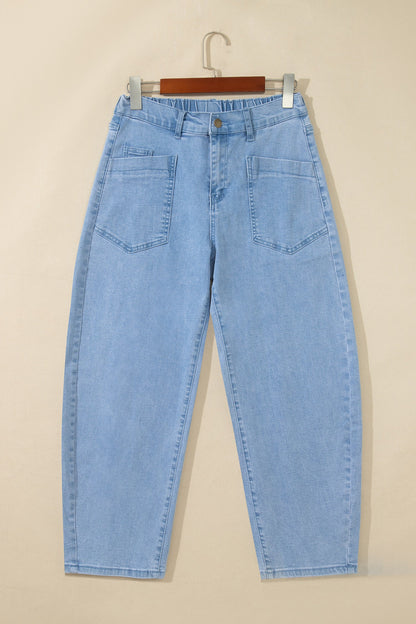 Square Patch Pocket Ankle Length Barrel Jeans