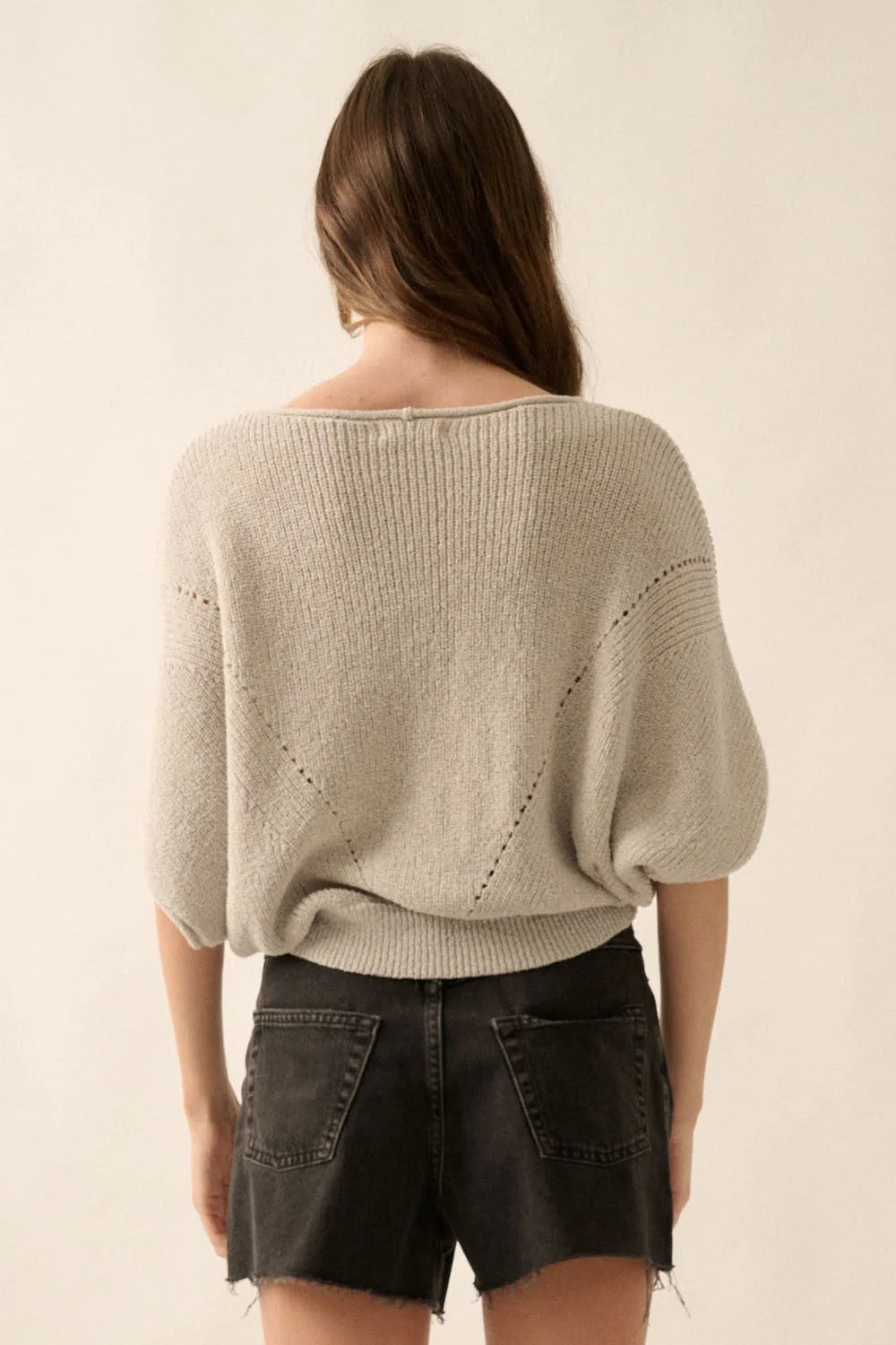 Oversized Dolman Sleeve Knit Top with Textured Knit - Knit Tops
