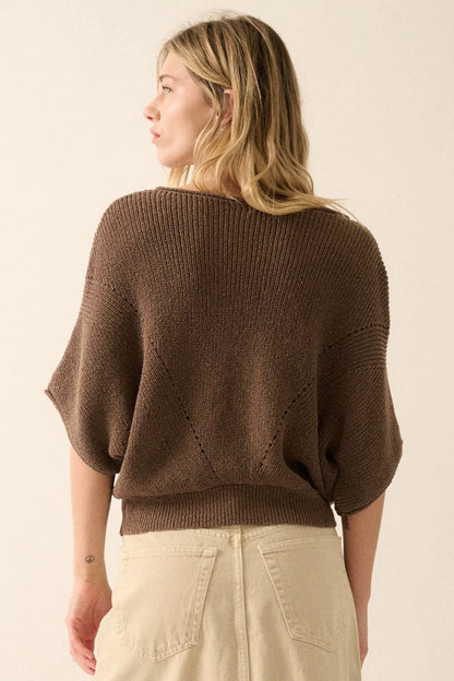 Oversized Dolman Sleeve Knit Top with Textured Knit - Knit Tops