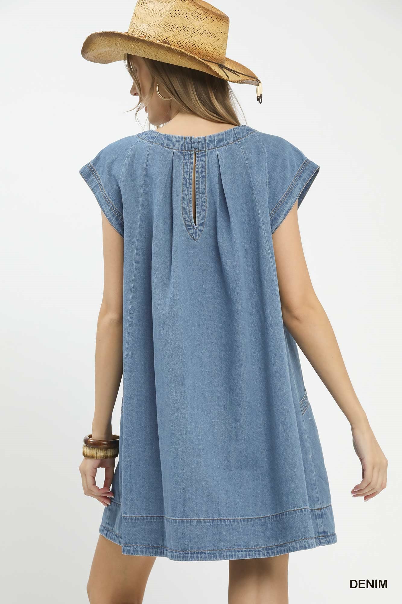 Cotton Stone Washed Denim Mini Dress - Mini Dresses