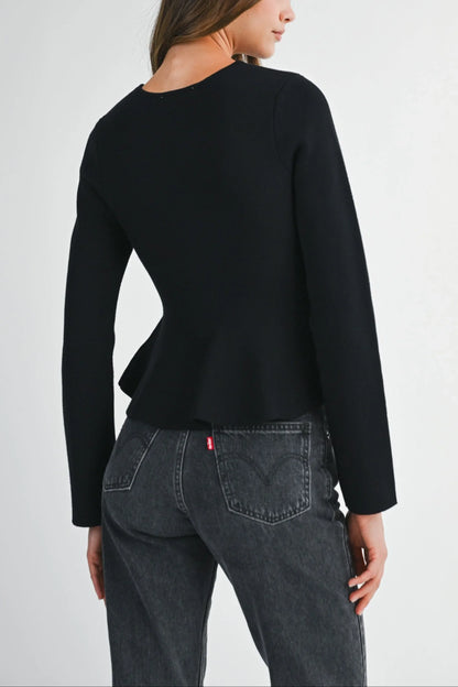 Long Sleeve Peplum Top with Jeweled Bows