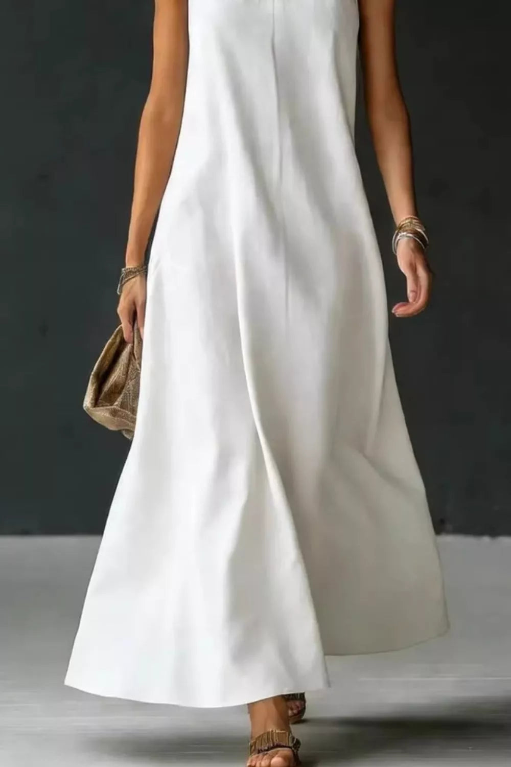Women's Halter Neck Sleeveless Maxi Dress, Side Slit - Maxi Dresses