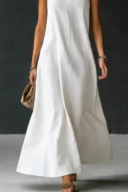 Women's Halter Neck Sleeveless Maxi Dress, Side Slit - Maxi Dresses